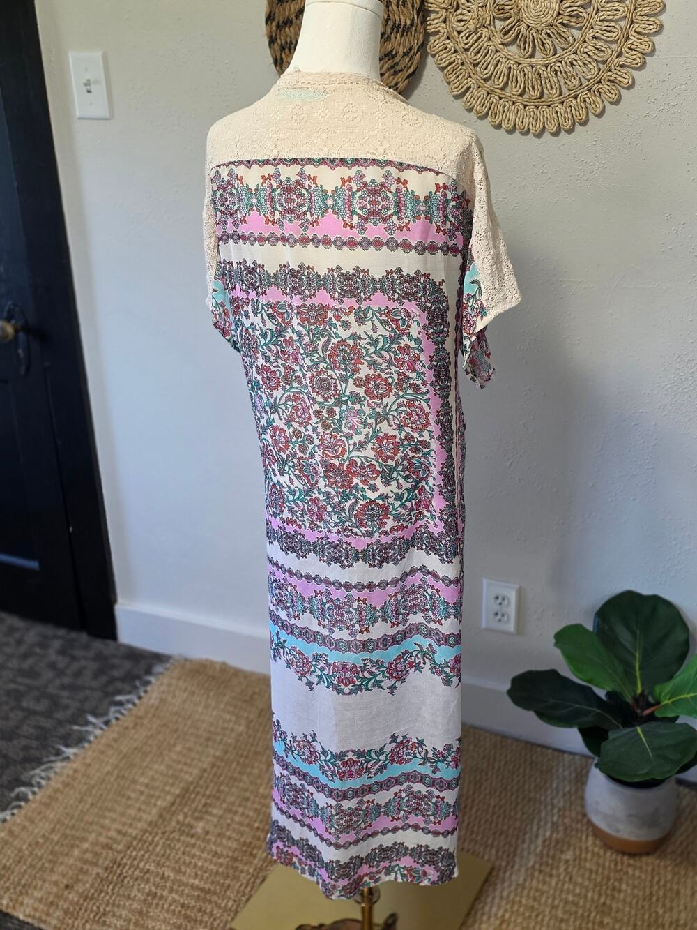 Maurices Kimono Wrap Cover-Up Colorful Floral Print Lace Maxi Beach Festival S/M